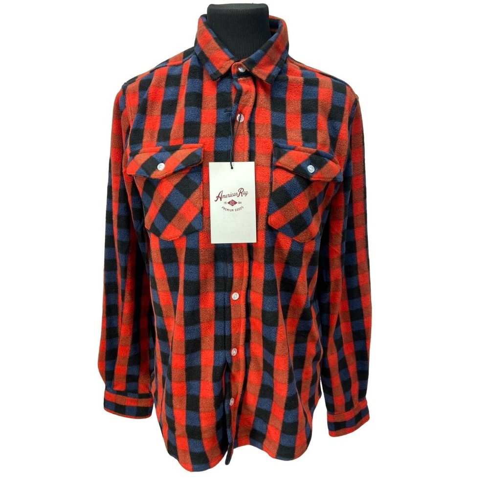 American Rags 1984 Premium Goods‎ Blue Red Checkered Button Up Men’s Size Medium